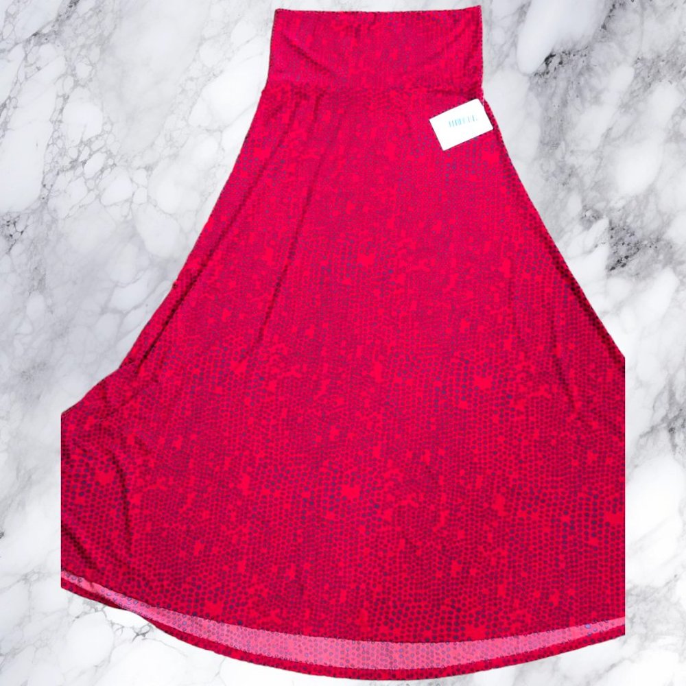 LLR Maxi Skirt Red Black Blue Dot Print Small NWT